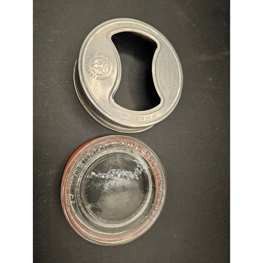 Vintage Presto Glass Top Canning Jar Lid Aluminum Band Glass Insert Red Gasket